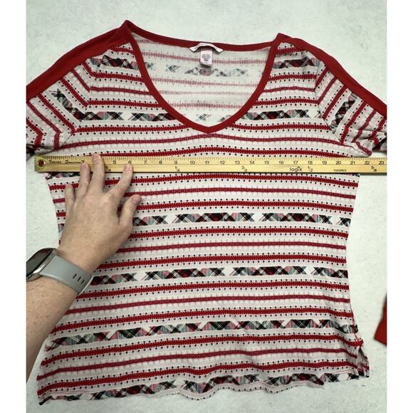 Victorias Secret Womens Medium Fireside Thermal Pajama Set Red Fair Isle - Picture 11 of 12